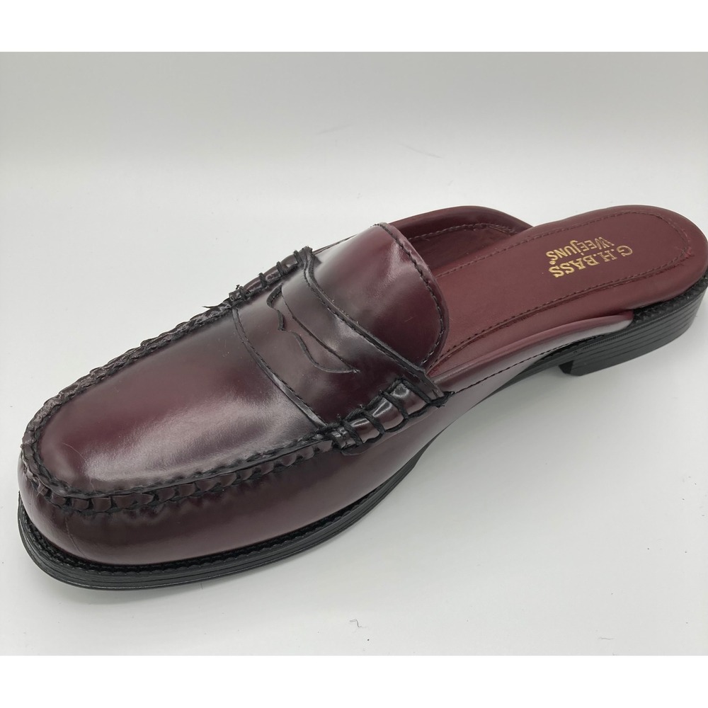 G.H. Bass Weejuns Penny Loafer Mules Wine Burgundy Leather Slip On Shoes